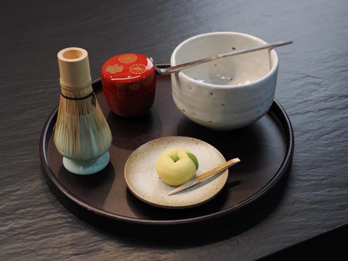 Tea ceremony tools set out in OCHARU's tea room